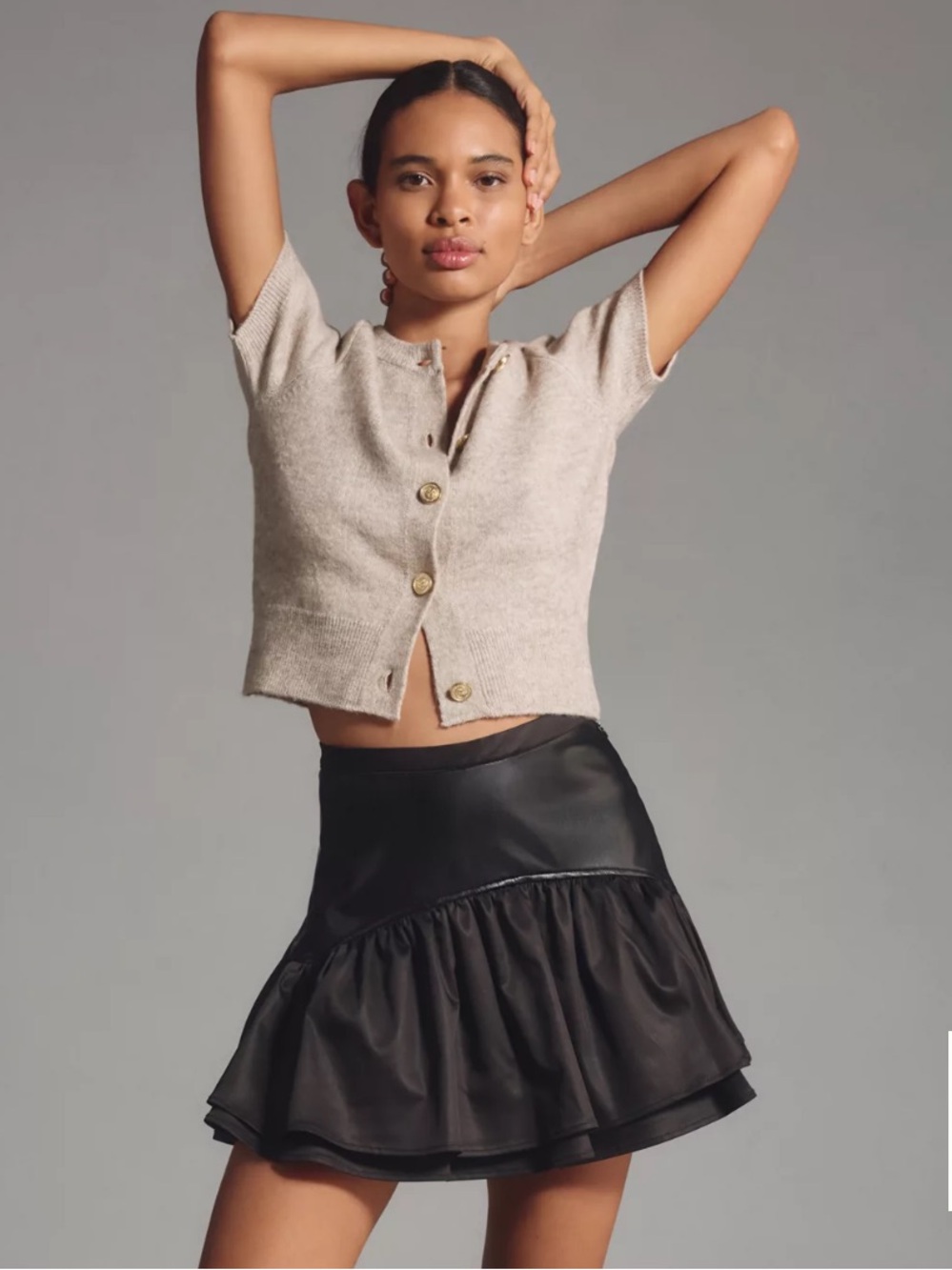 NWT Avec Les Filles Faux-Leather Flounce Mini Skirt ANTHROPOLOGIE Med Large $148